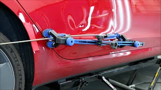 Aluminium Tesla door dent removal  KECO Lateral tension and bridge pulling