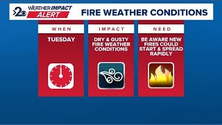 Weather Impact Alert: Elevated fire danger regionwide on Tuesday