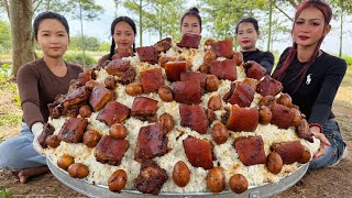 Amazing cooking pork braised with rice and egg recipe in my coutryside