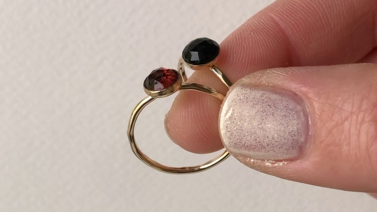 Black Onyx + Garnet Stacking Rings - 14k gold-fill