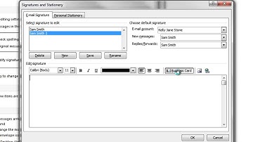 Attach business card to signature in Outlook 2010
