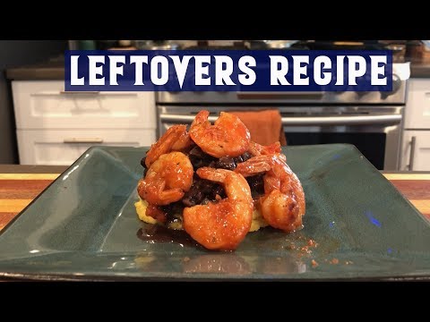 Garlic shrimp with black beans and pan-fried corn cakes, from the video