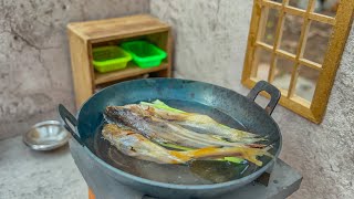 Tiny Dried Fish Cooking In Dolls House  | Simple Miniature Cooking Food