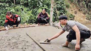 When Thanh returned home, the whole family helped each other build a parking space
