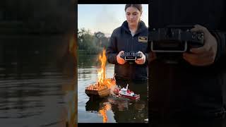 RC Fireboat Saves the Day: Extinguishing a Miniature Pirate Ship Fire! 🚒#TinyRealism #RCBoat