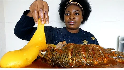 mouthwatering tilapia fish pepper soup and starch fufu/ Asmr mukbang video