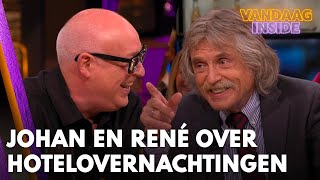 Johan en René vertellen anekdotes over hotelovernachtingen: 'Ik had een blowtje genomen...'