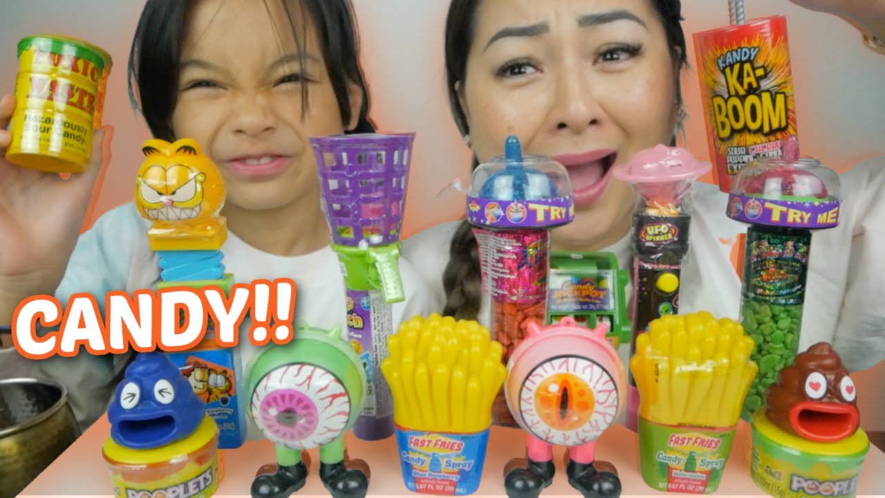 TOY CANDY *Space Candy, Monster Inc, Poop Emoji Candy, Toxic Waste Candy & French Fries Sour Spry