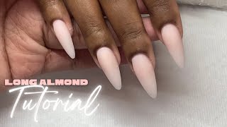 Long Almond Nails Tutorial | Beginner-Friendly 🤍 | Prep, Application \& Shaping