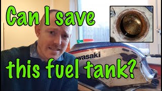 Attempting to remove the rust from the fuel tank on my barn find Kawasaki GPZ900R