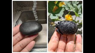 Hand carved black stone turtle statue