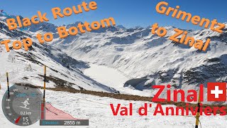 4K Skiing Zinal, Black Route Top To Bottom From Grimentz, Val Danniviers Switzerland, Gopro Hero9