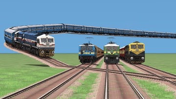 4_LINE TRAINS BRANCHED CROSSING ON BUMPY FORKED RAILROAD CROSSING | BeamNG Eagle | Railworks