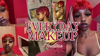 my updated everyday makeup routine ft $15 red pixie cut wig from beauty store ❤️❣️