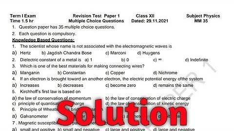 Revision Test Paper 1 | Class12| Physics | Solution | Punjabi class study .