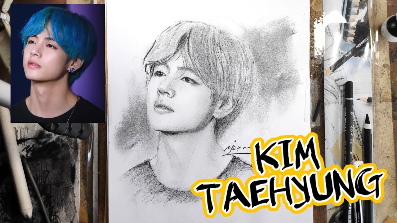 Menggambar V BTS KIM TAEHYUNG pakai pensil  YouTube