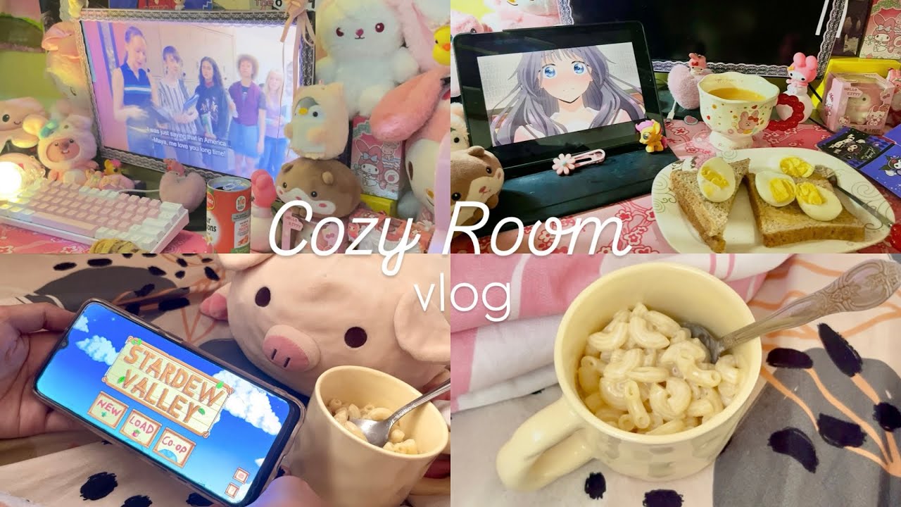 Cozy Room Vlog | Anime, Stardew Valley, Kuromi Box, Snacks (,,•﹏•,,)⸜♡