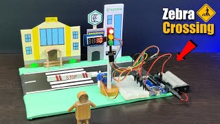 Safe Zebra Crossing Using Arduino UNO, Traffic Light, Servo Motor & 7 Segments Display || robotics