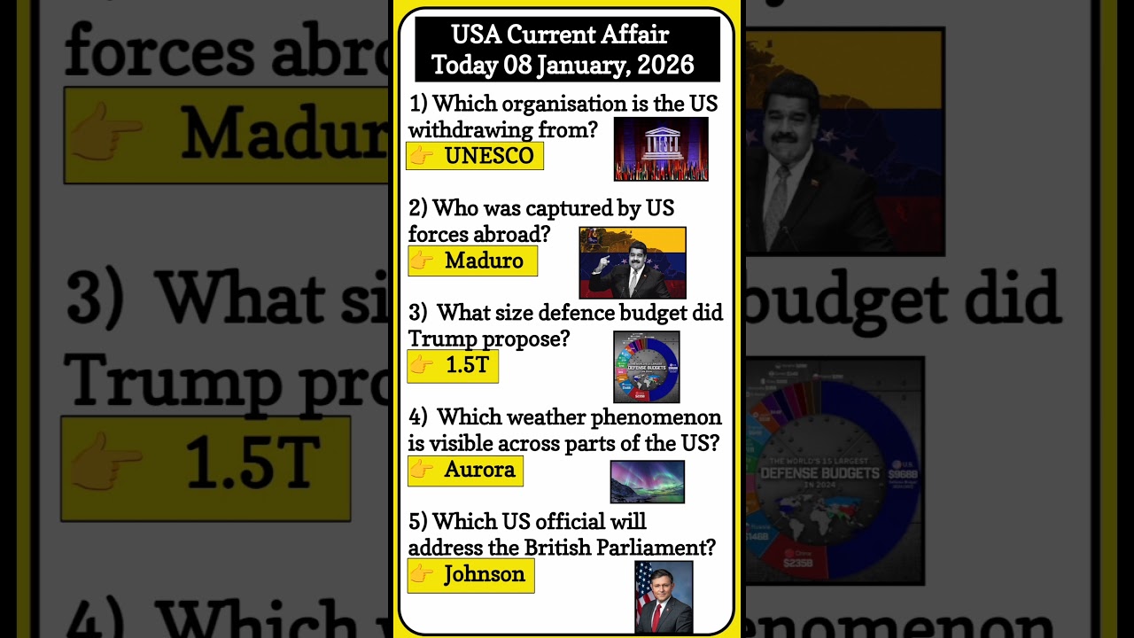 USA Current Affairs Update | Today 08 Jan 2026 | GK Q&A [Part- 1] #currentaffairs