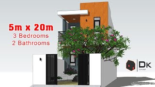 (5m x 20m) Two Storey House Design with 3 Bedrooms and 2 Bathrooms