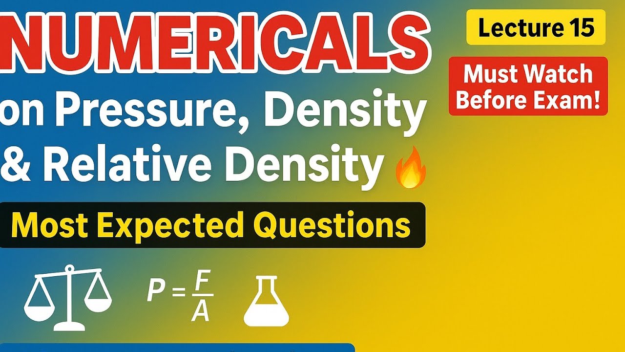 Numericals on Pressure, Density & Relative Density | Class 9 Gravitation Lecture 15 | Complete 