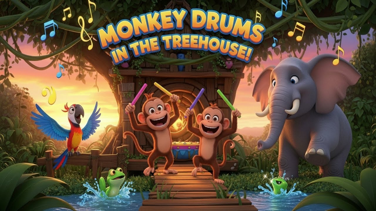 Monkey Drums in the Treehouse 3D Pixar Kids Song – Jungle Rhythm Fun ...