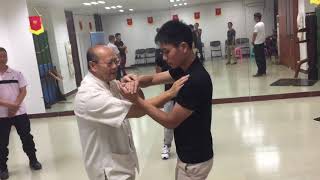 詠春拳陳煜釗「黐手」攤手變下鈎拳，发欄手变橫鈎拳