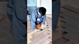 Wood Parquet Flooring Installation Technique with a Neat Herringbone Pattern Using a Hammer #shorts