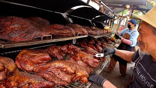 Amazing! A huge 236 inch Grill ! Texas BBQ where dad and son grill on a 6M grill./KoreanStreetFood