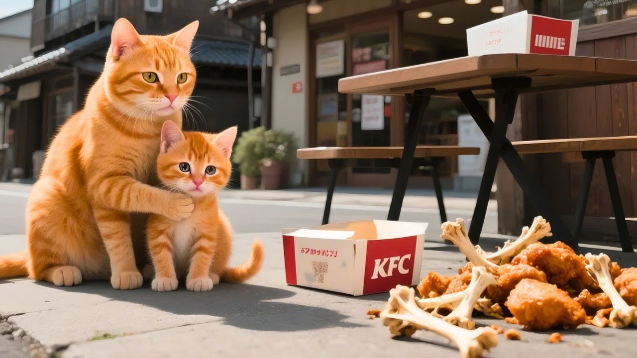 Ginger Mama Cat Works Hard to Bring Home Her Kitten’s Favorite Fried Chicken 🍟🍗