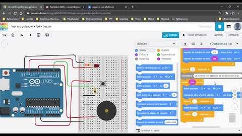 leer un número utiliza: pulsador + led + buzzer  - Tinkercad