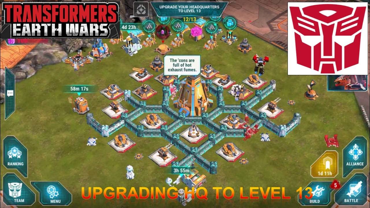 Transformers Earth Wars Upgrading Headquarters to Level 13 YouTube