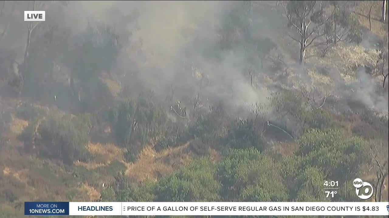 Firefighters battle brush fire near freeway in Mount Hope - YouTube