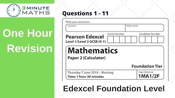 Edexcel GCSE Foundation Maths Paper 2 June 2018 - Questions 1 - 11
