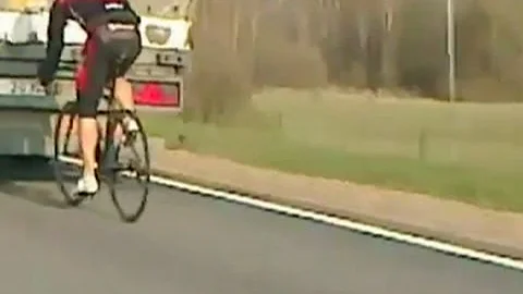Cyclist speeds at 90kph on motorway after getting caught in the slipstream of a lorry