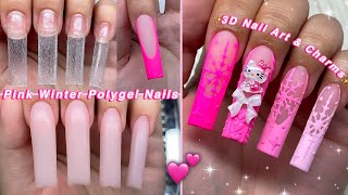 PINK WINTER POLYGEL NAILS? EASY POLYGEL APPLICATION & 3D NAIL ART CHARMS DESIGN | Nail Tutorial