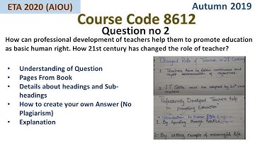 Course Code (8612), Allama Iqbal University, ETA 2020, Autumn 2019, (Part 2)