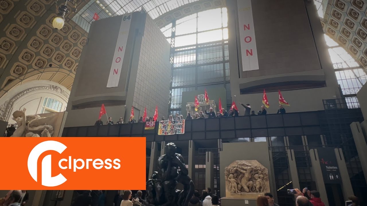 Retraites : Action de la CGT au Musée d'Orsay (21 avril 2023, Paris, France)