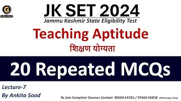 Teaching Aptitude for JKSET 2024 | Most Repeated MCQs | Important Questions for Paper 1 Preparation