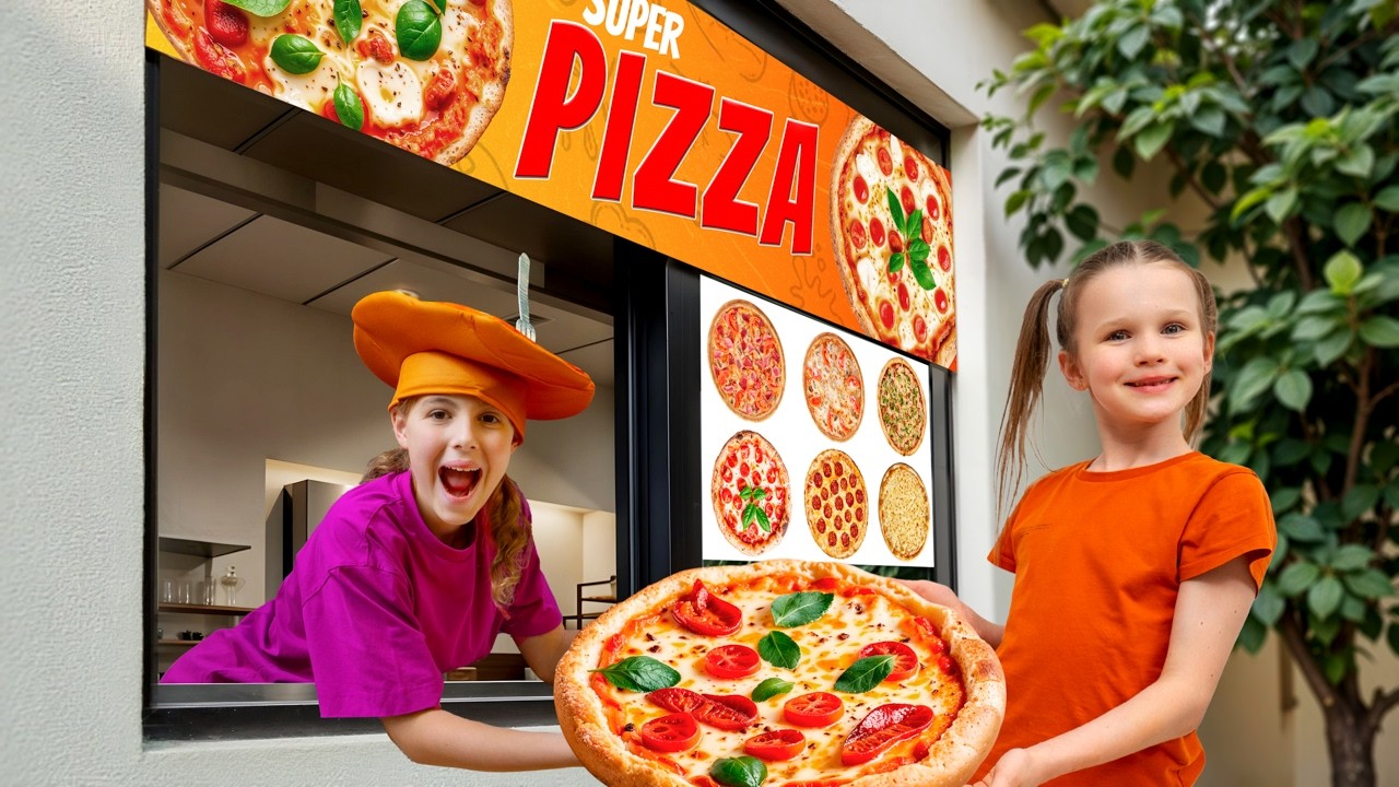 ピザのドライブスルーごっこ！🍕🚗 おもしろレストランの物語