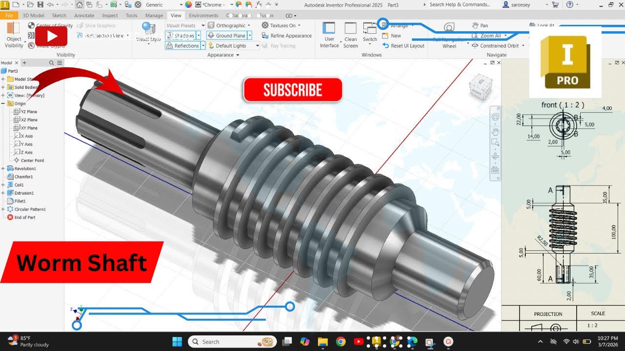 Shaft Guide Inventor Autodesk Inventor Tutorial - How to Model a Worm Shaft Worm Gear - Step ...