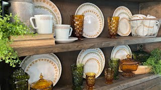 Vintage Hutch Redecorate Using 1970’s Corelle Dishes