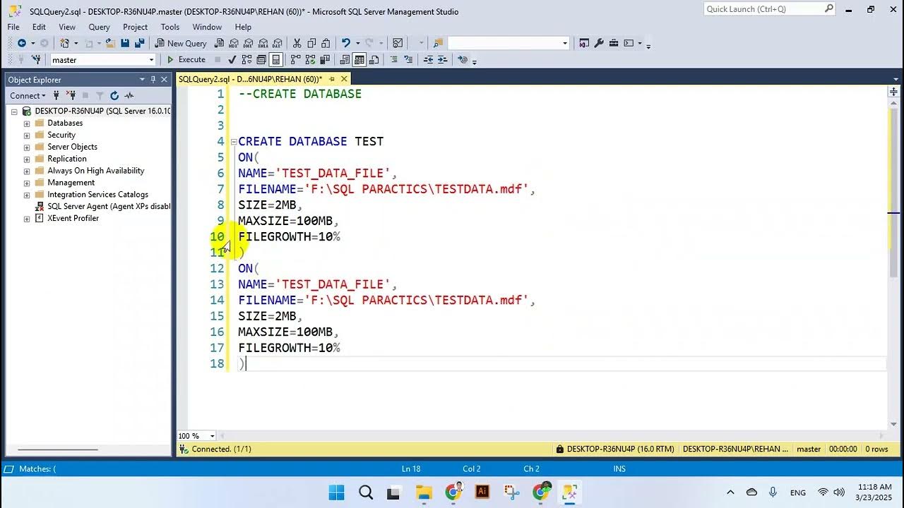 How to proper way to create Database SQL Server Management Studio 20 ... image.