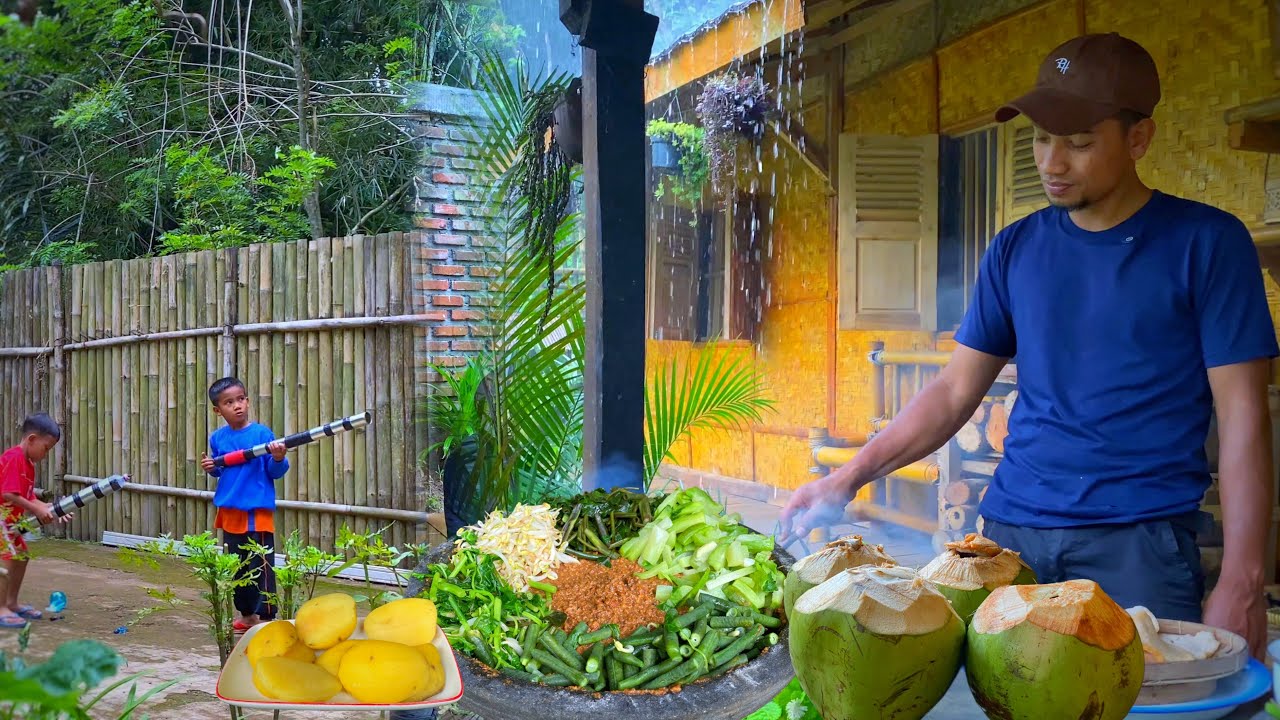 Жизнь в деревне | Вкусный ифтар с овощным лотеком и молодым кокосом | Готовим, когда идет дождь