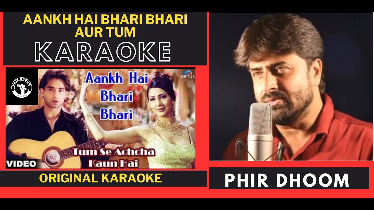 Aankh Hai Bhari Bhari  Tumse Acha Kaun Hai  Original Crystal Clear Karaoke With Scrolling Lyrics
