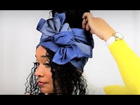 Quick, Easy & Cute Denim Head Wrap & Turban Tutorial #14 | Subscribe | Share | Headwraps | TWA Style