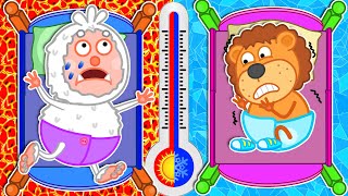 Hot vs Cold Challenge 🍒 Share Air Conditioner. Kids Good Manners | Lion Family | Cartoon for Kids