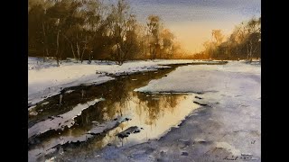 How to paint snowy scene in watercolor painting demo by javid tabatabaei