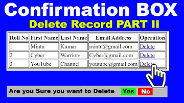 21. How to Delete Record from database from HTML PHP Web Page, Confirmation box using javascript
