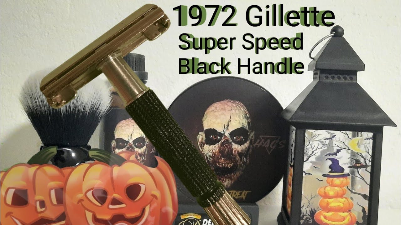 135.💈1972 Gillette Black Handle Tip Super Speed / Hags Rick Or Treat /Goodfellas smile Rasierpinsel 